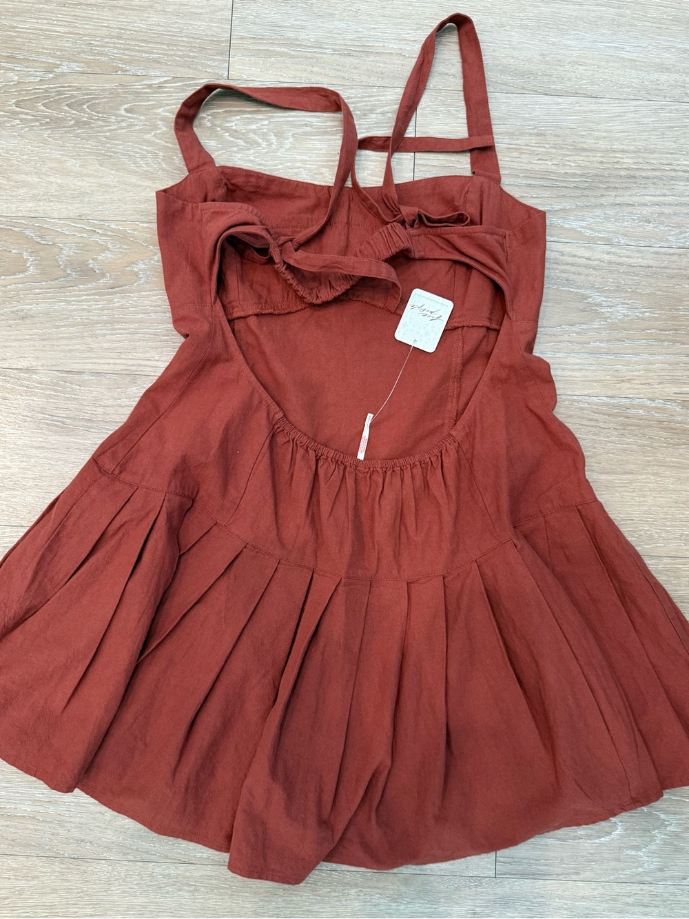Free People Rust Red Pleated Mini Dress Size Large - Picture 3 of 5